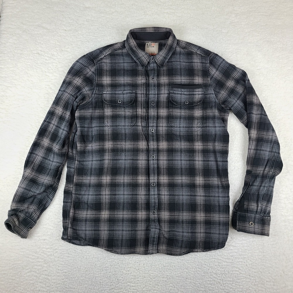 5.11 Tactical Shirt Mens Medium Black Gray Plaid Harrison Flannel Snap Button Up